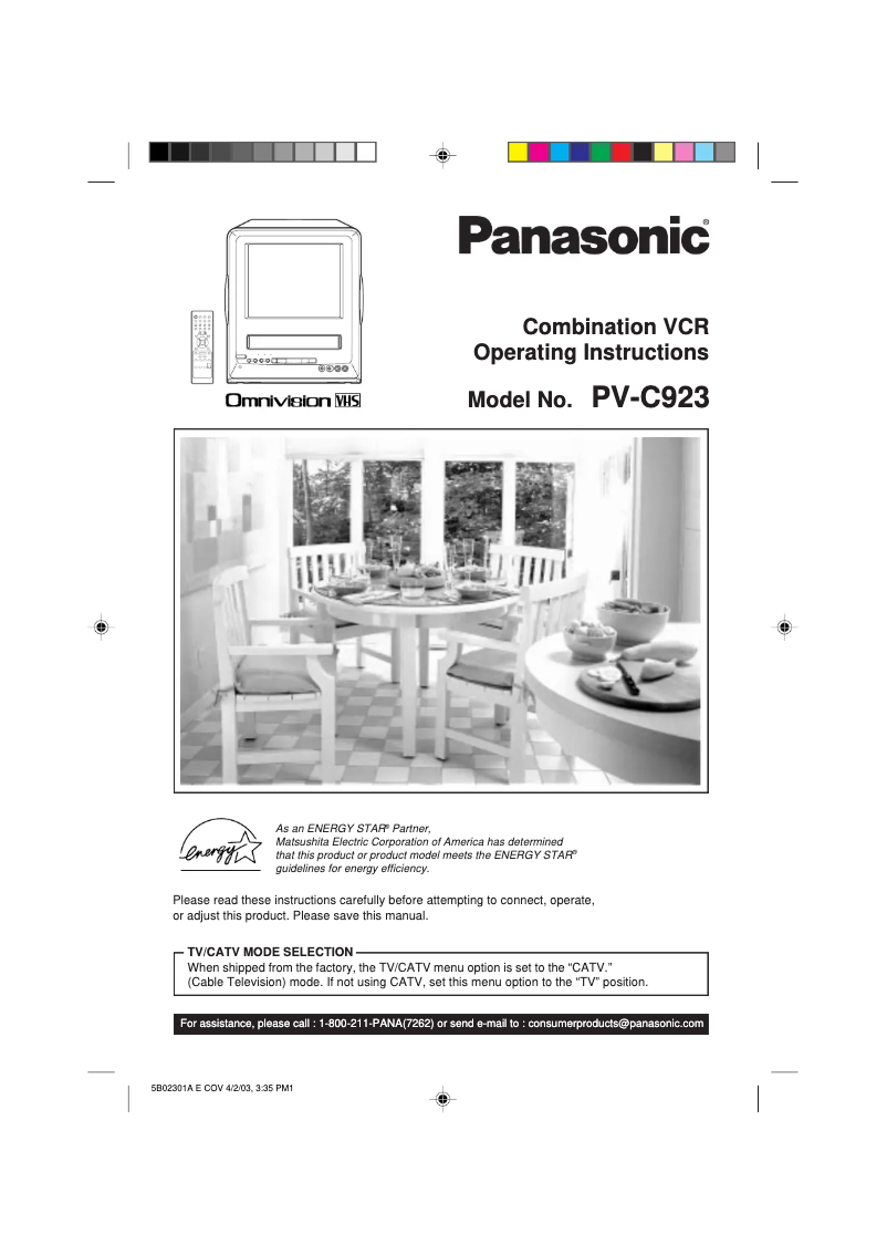First page image of the manual for PV-C923
