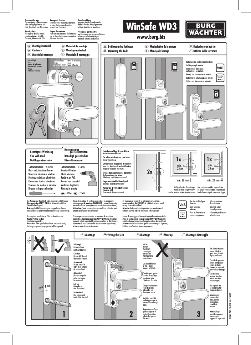 Page 1 of the manual Instructions / Assembly Burg Wächter WinSafe WD3
