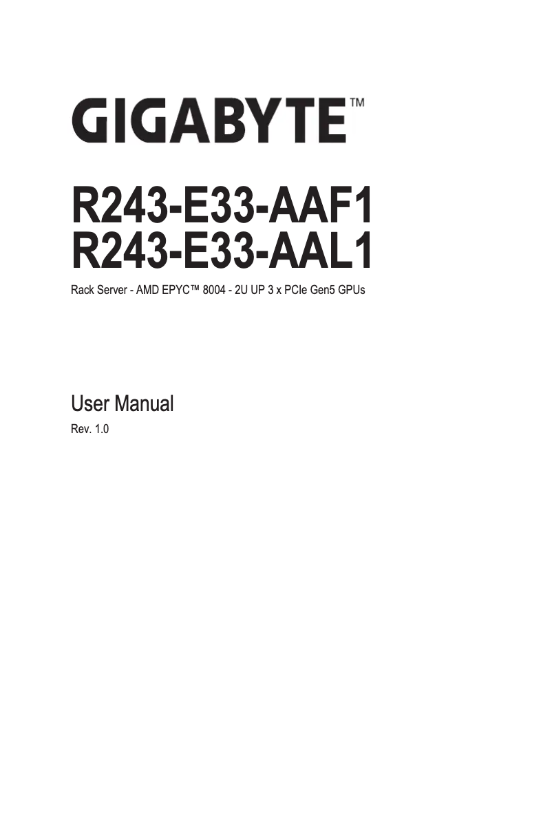 Page 1 of the manual User Manual Gigabyte R243-E33