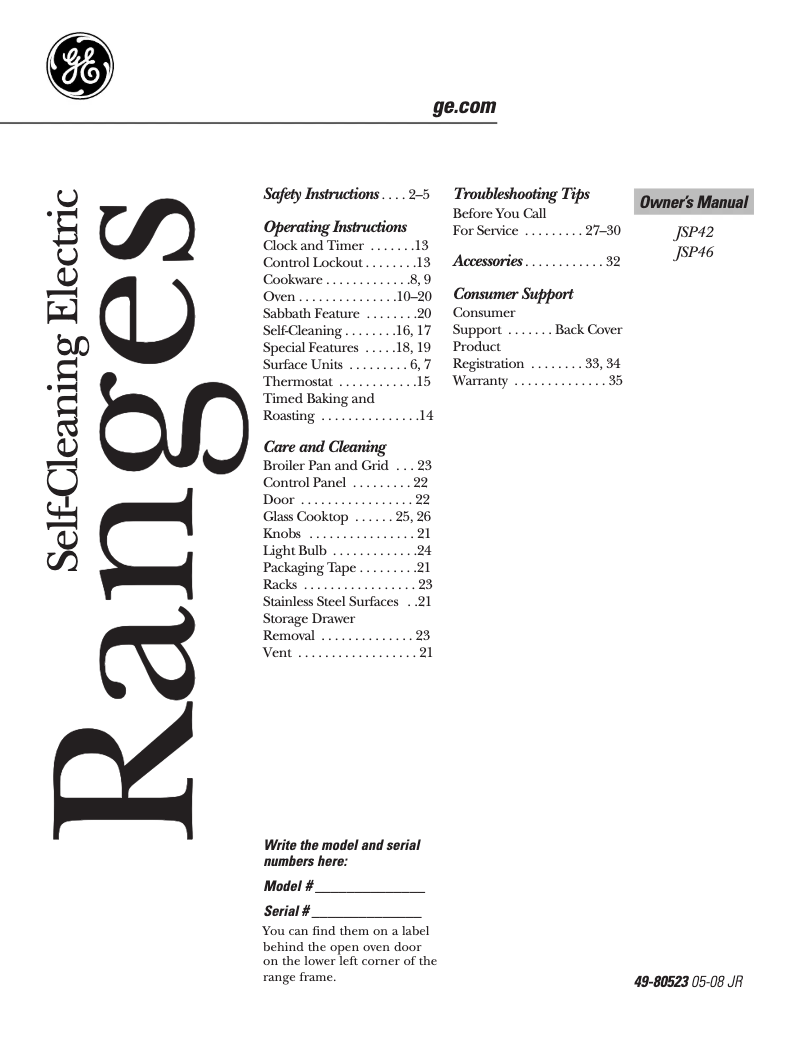 Page 1 of the manual Use and Maintenance Manual GE JSP42CKCC