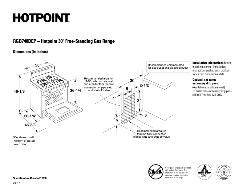 Page 1 of the manual Technical Sheet Hotpoint RGB740DEPWH