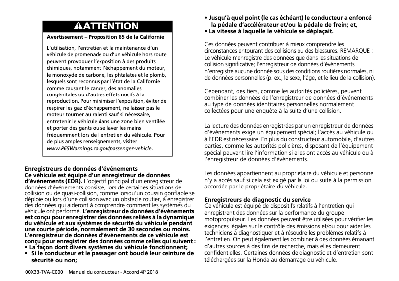 Page 1 of the manual User Manual Honda Accord (2018)