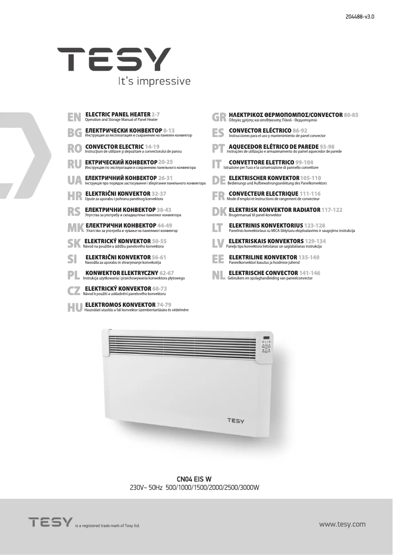 Page 1 of the manual User Manual Tesy CN04 250 EIS W