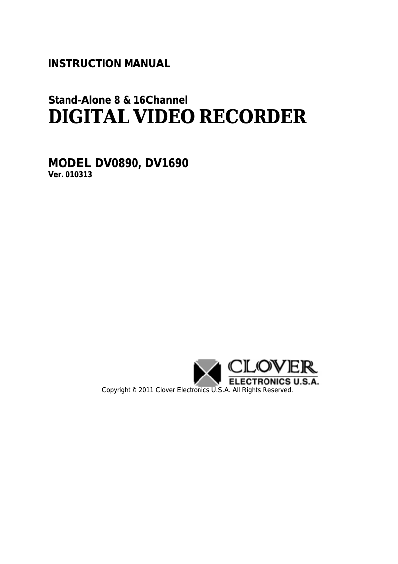 Page 1 of the manual User Manual Clover Electronics DV0890