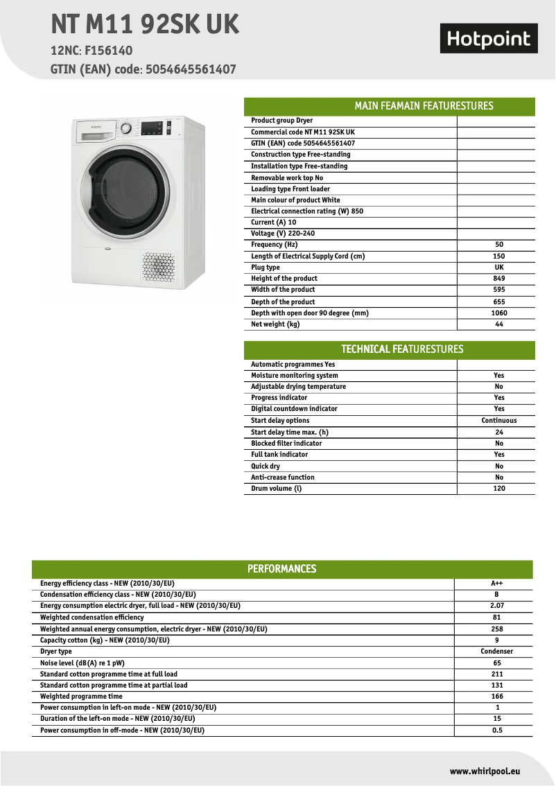 First page image of the manual for NT M11 92SK UK