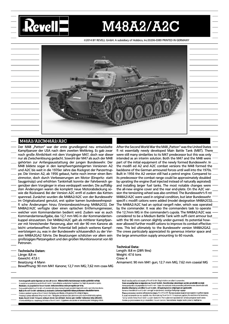 Page 1 of the manual User Manual Revell M48 A2/A2C
