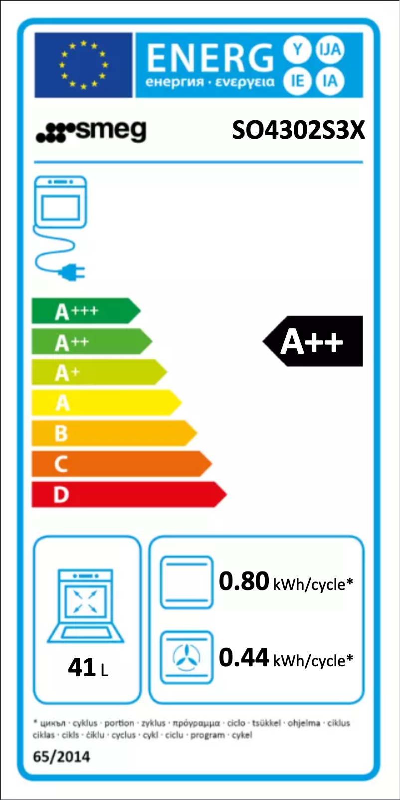 Page 1 of the manual Energy Label Smeg SO4302S3X