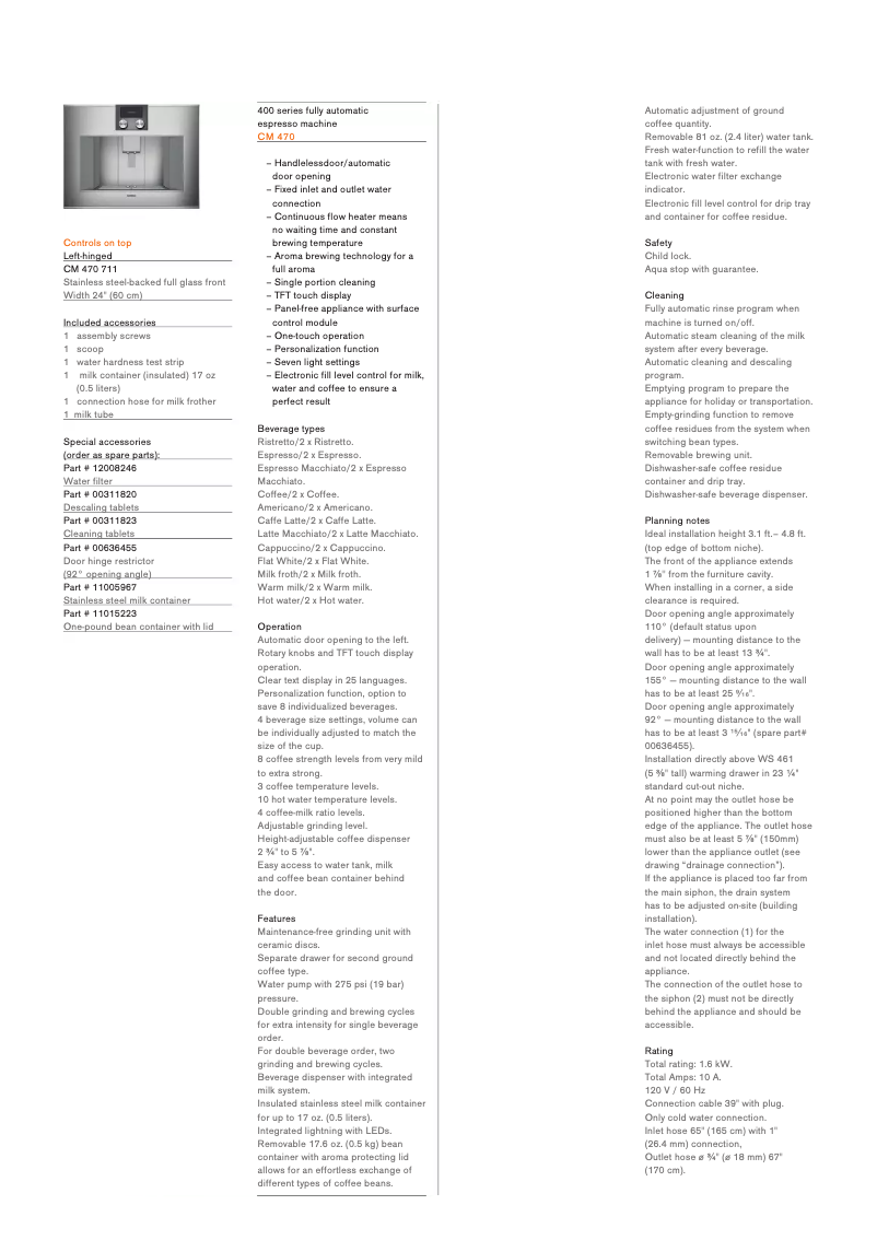 Page 1 of the manual Technical Sheet Gaggenau CM470711