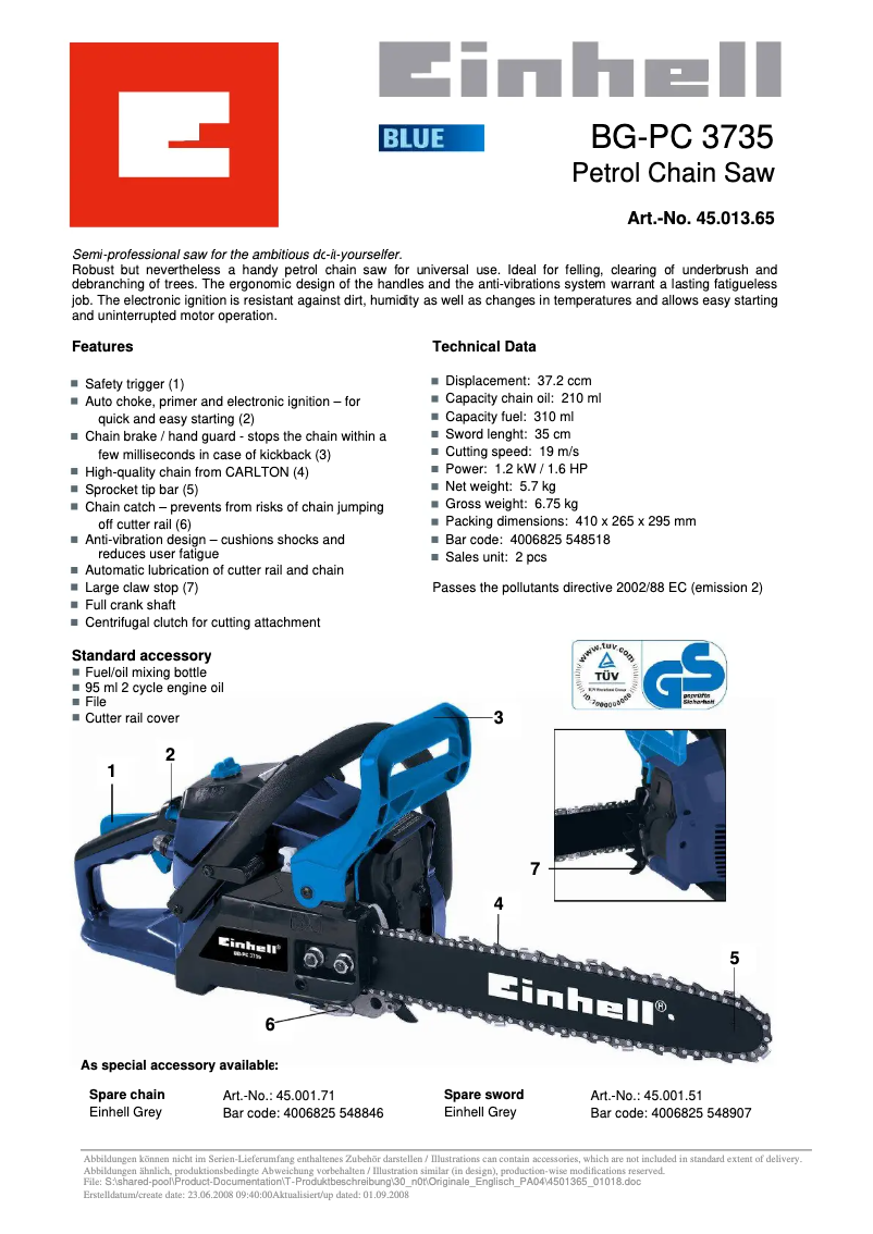 Page 1 of the manual User Manual Einhell BG-PC 3735