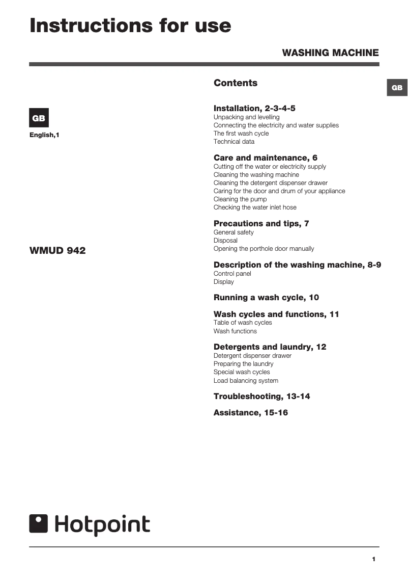 First page image of the manual for WMUD 942X