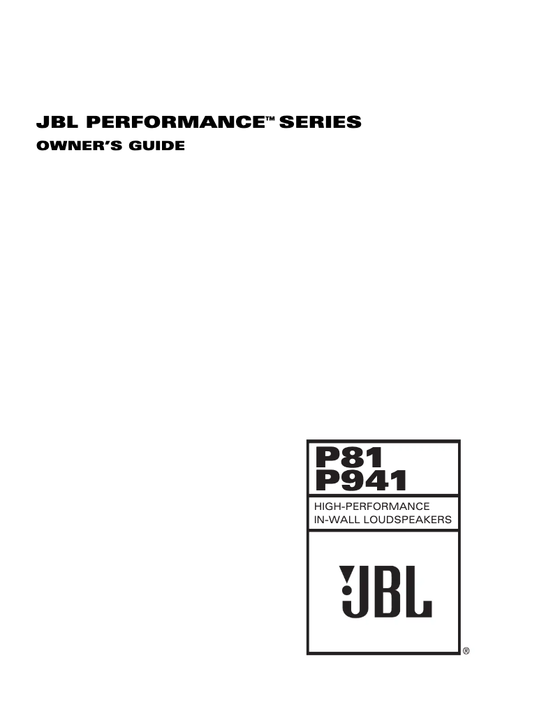 Page 1 of the manual User Manual JBL Performance P941
