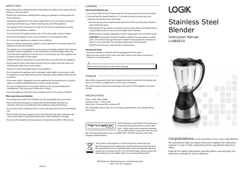 First page image of the manual for L16BSS10