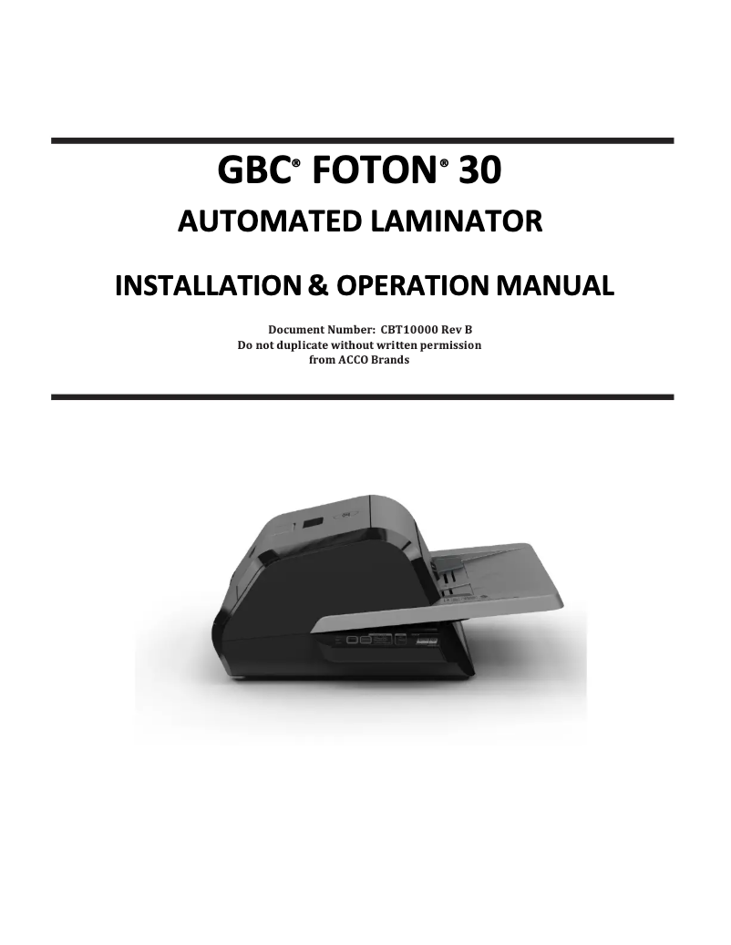 Page 1 of the manual User Manual GBC Foton 30