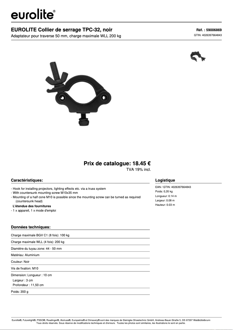 Page 1 of the manual Technical Sheet Eurolite TPC-32