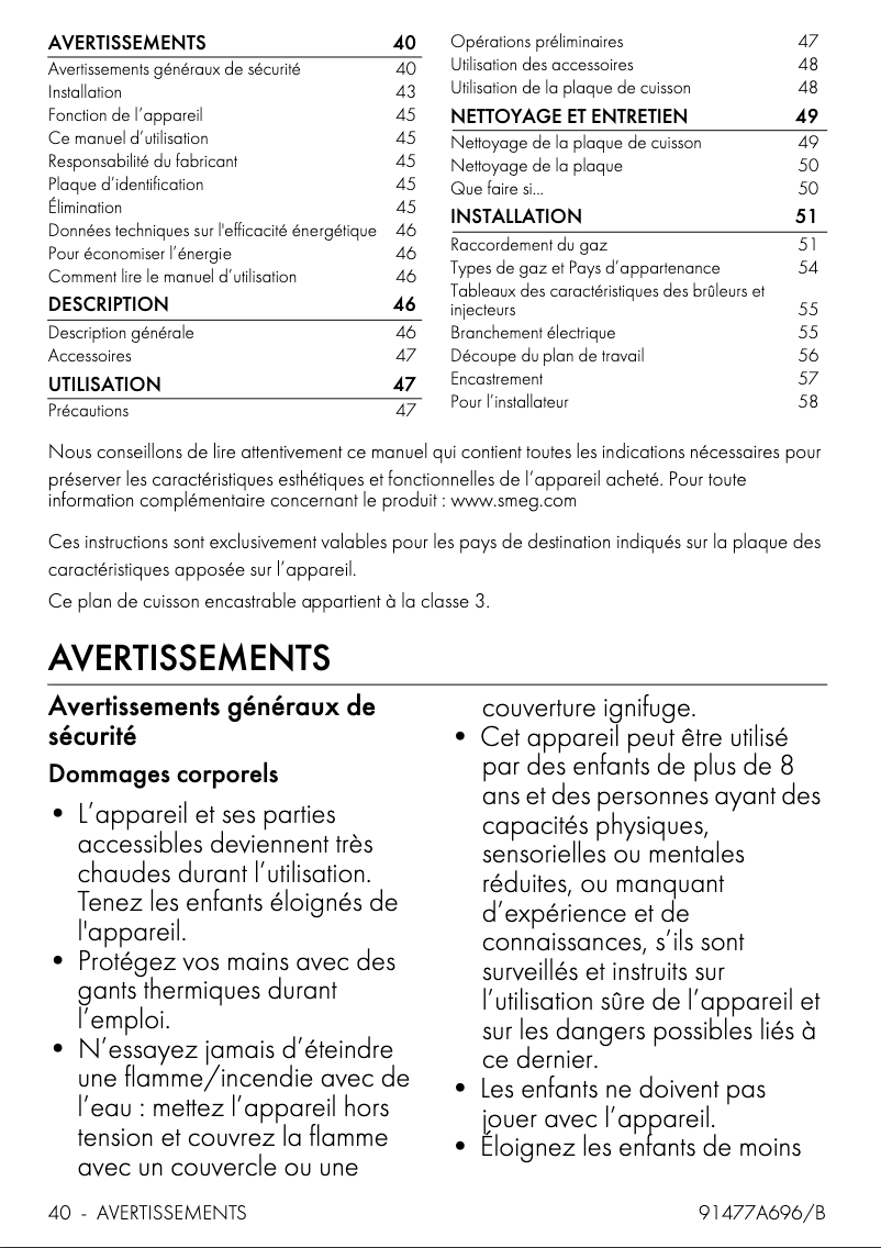 Page 1 of the manual Warranty Information Smeg PS9062
