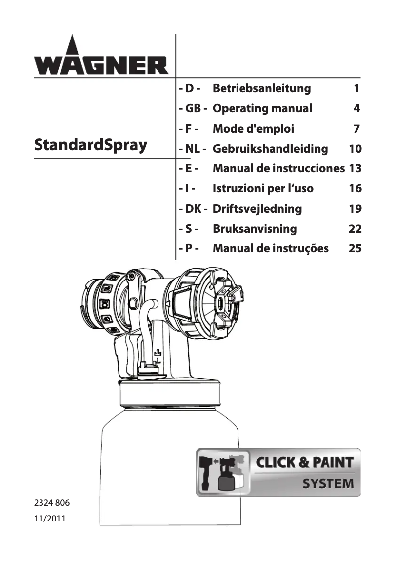 First page image of the manual for StandardSpray