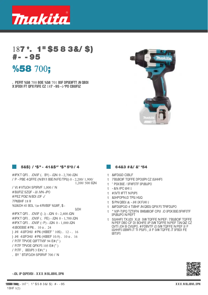 Page 1 of the manual Technical Sheet Makita DTW700Z