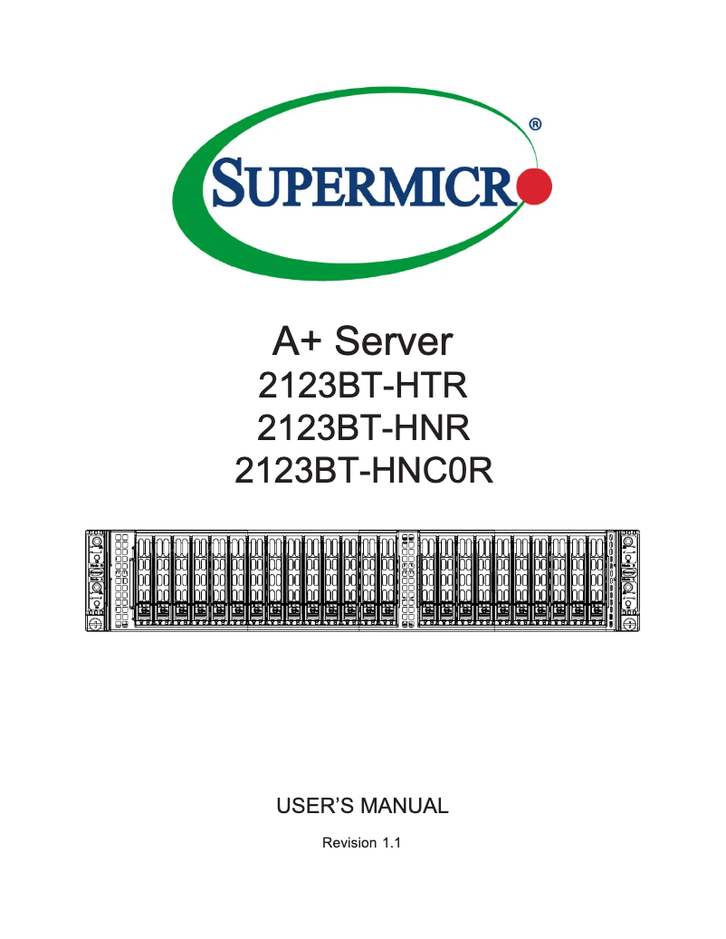 First page image of the manual for A+ Server 2123BT-HNR