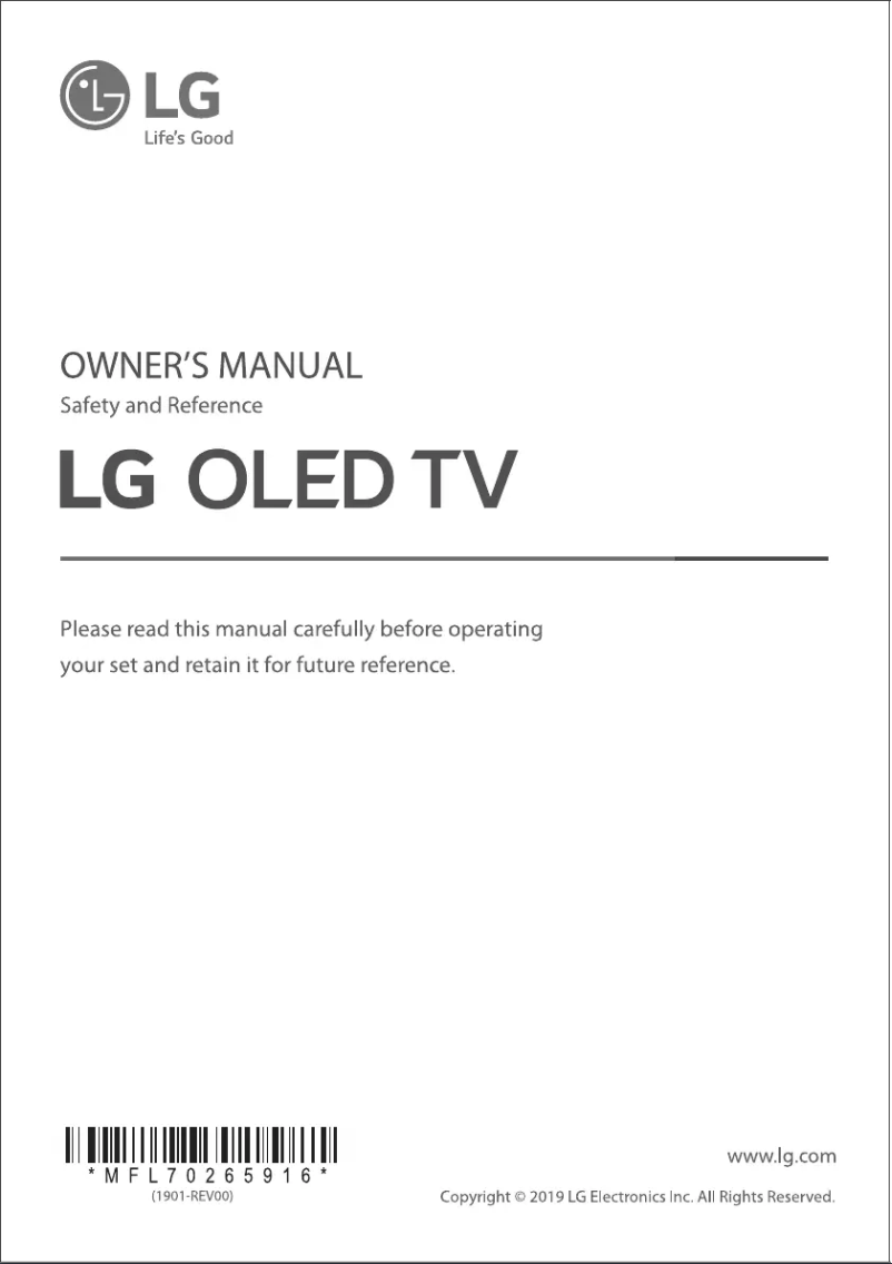First page image of the manual for OLED65B9PTA