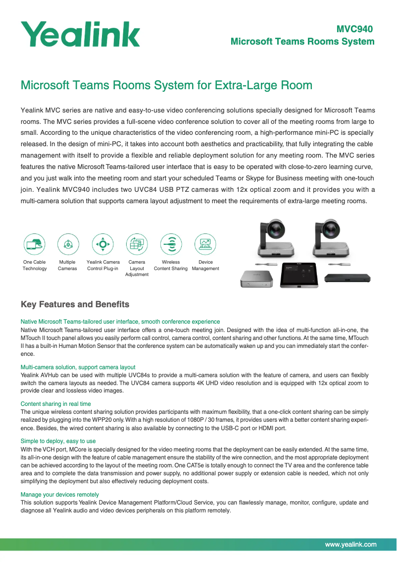 Page 1 of the manual Technical Sheet Yealink MVC940