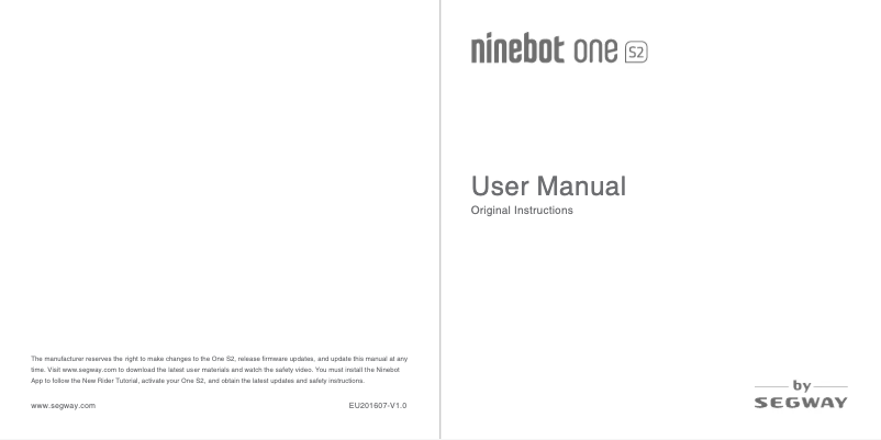 Page 1 of the manual User Manual Ninebot One S2