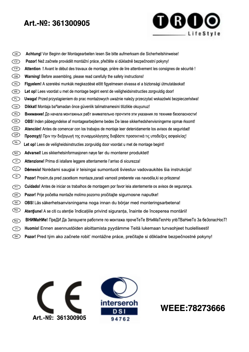 Page 1 of the manual User Manual Trio Lighting Pinwheel