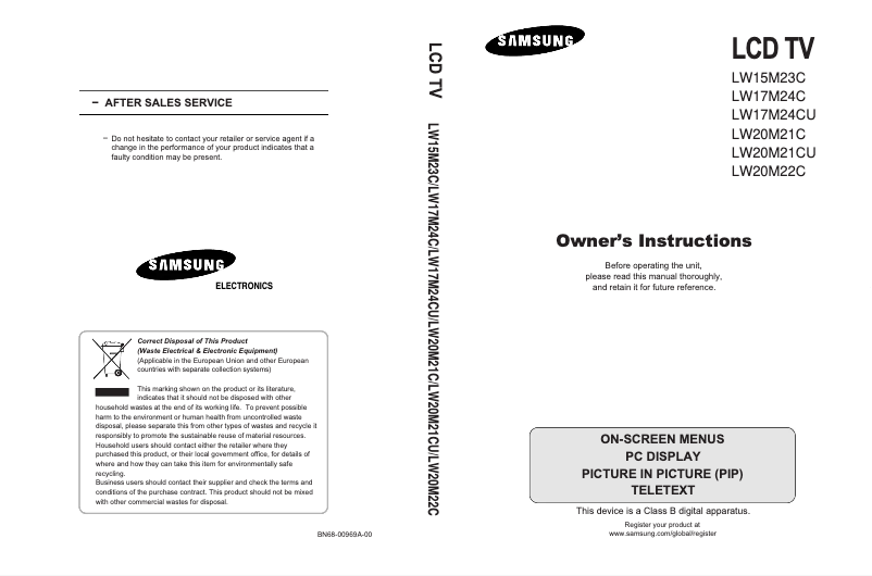 Page 1 of the manual User Manual Samsung LW20M21CU