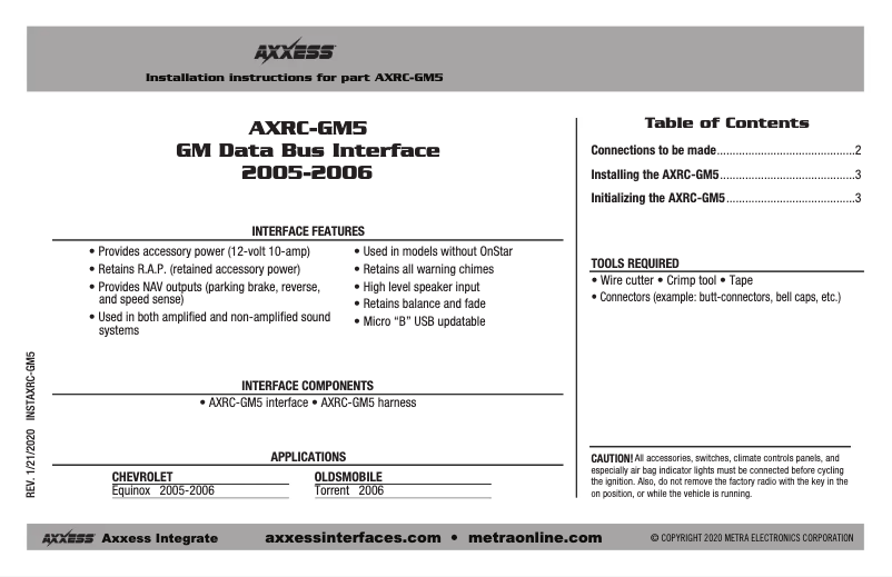 First page image of the manual for AXRC-GM5