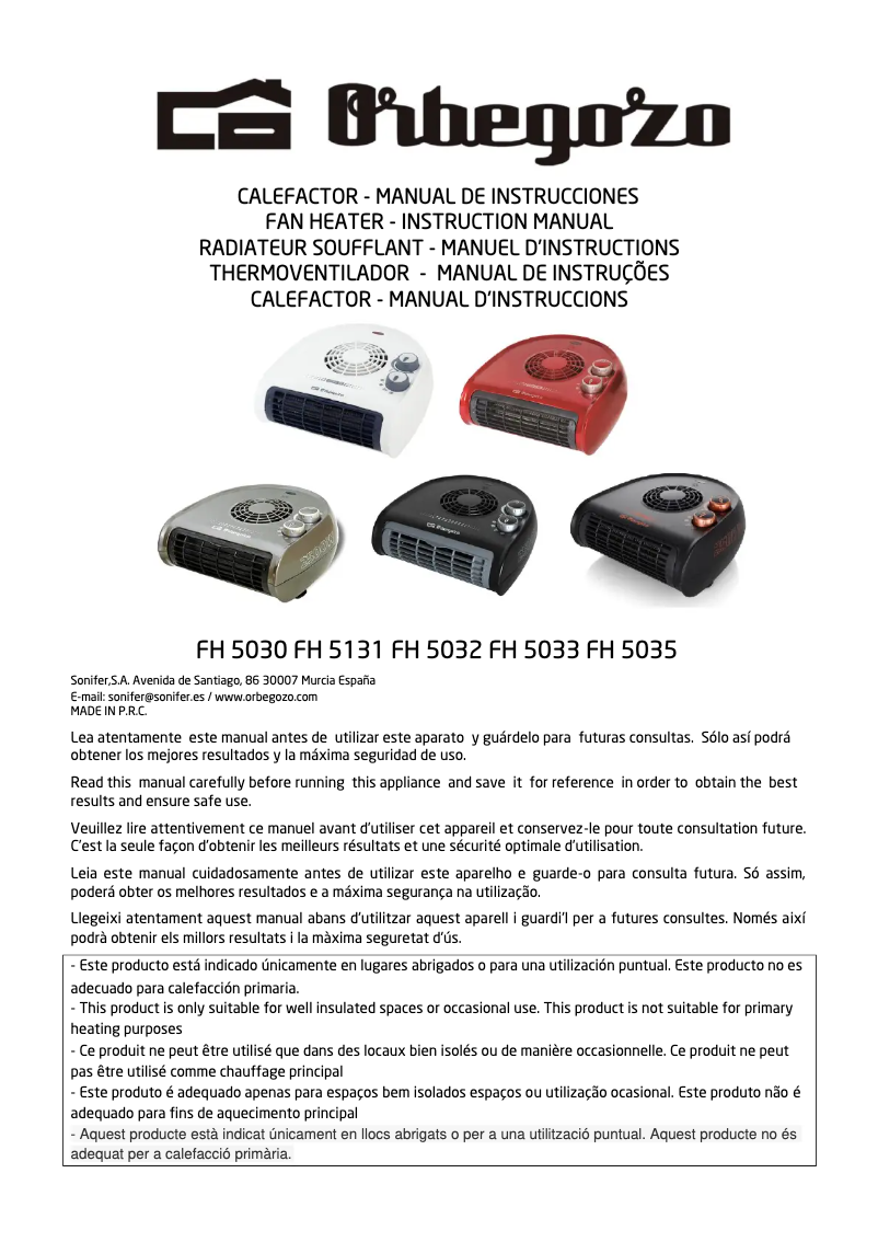 Page 1 of the manual User Manual Orbegozo FH 5030