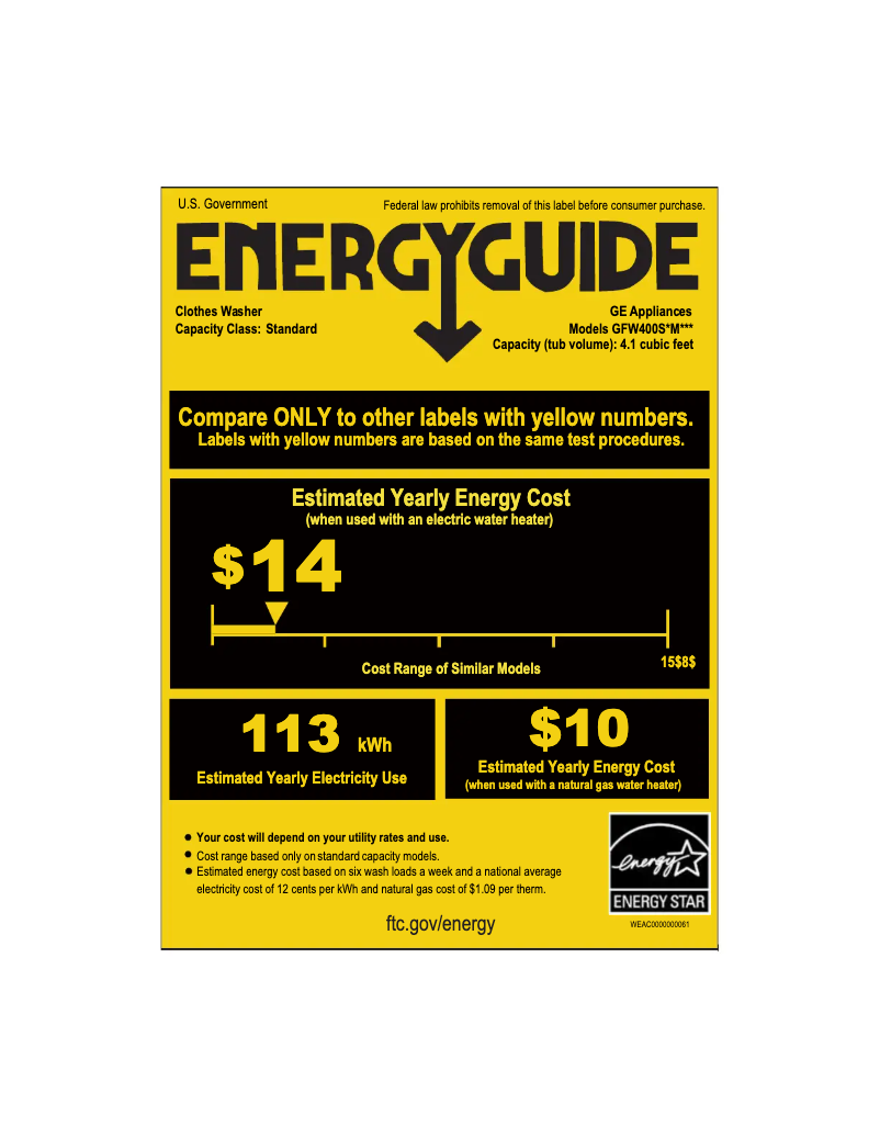 Page 1 of the manual Energy Label GE GFW400SCMWW