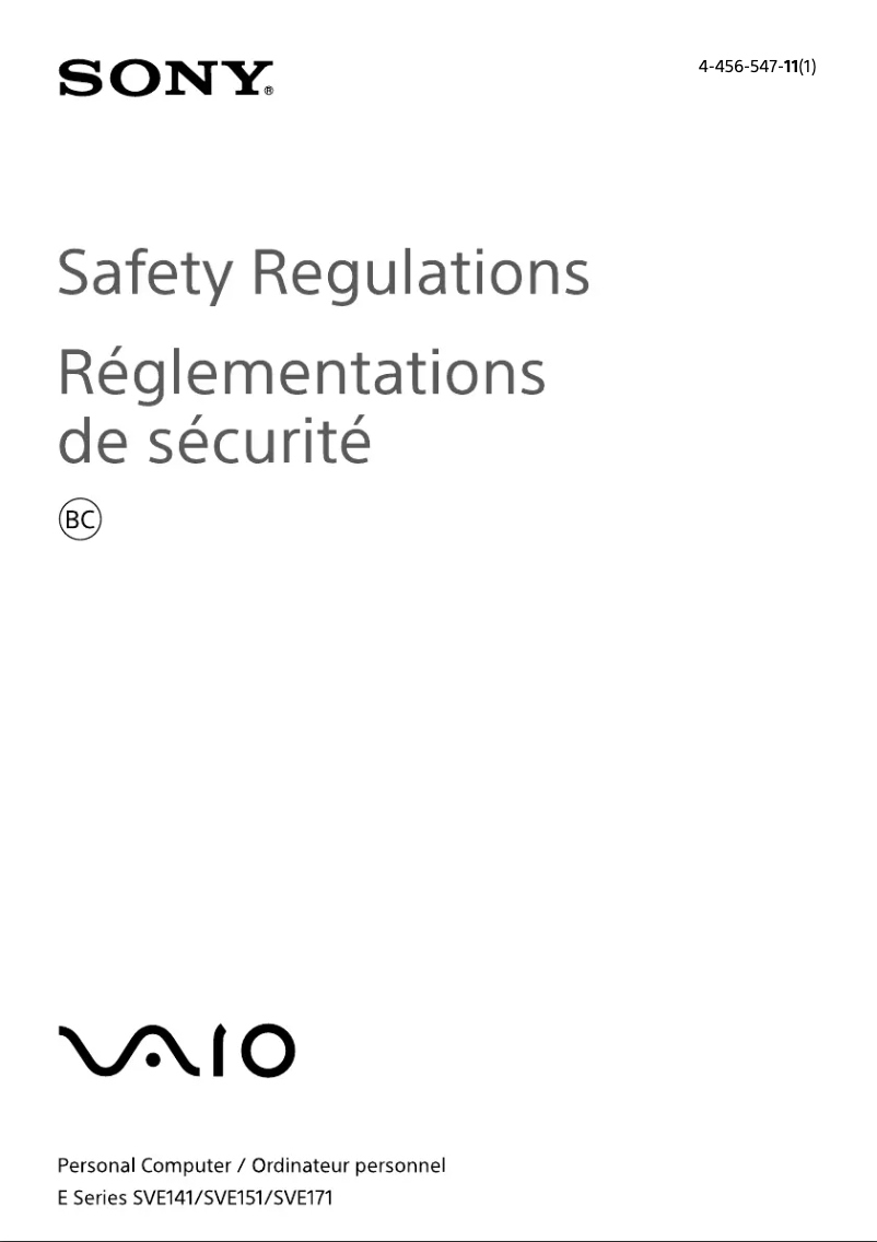 Page 1 of the manual Safety Instructions Sony Vaio SVE17135CXB