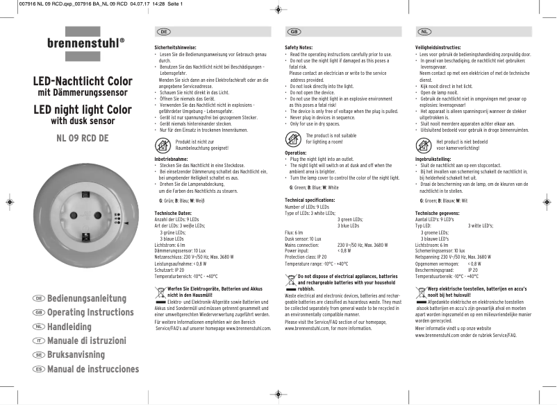 Image de la première page du manuel de l'appareil NL 09 RCD DE