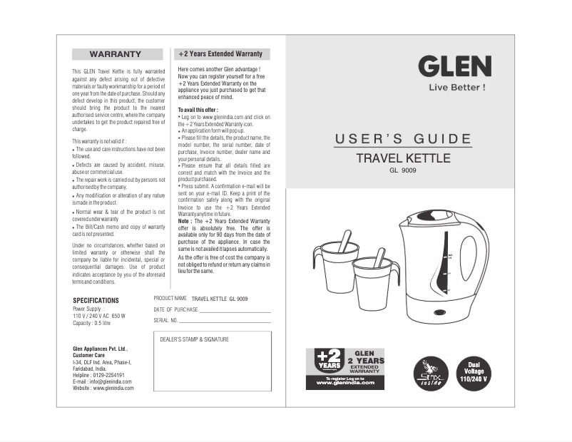 First page image of the manual for GL 9009