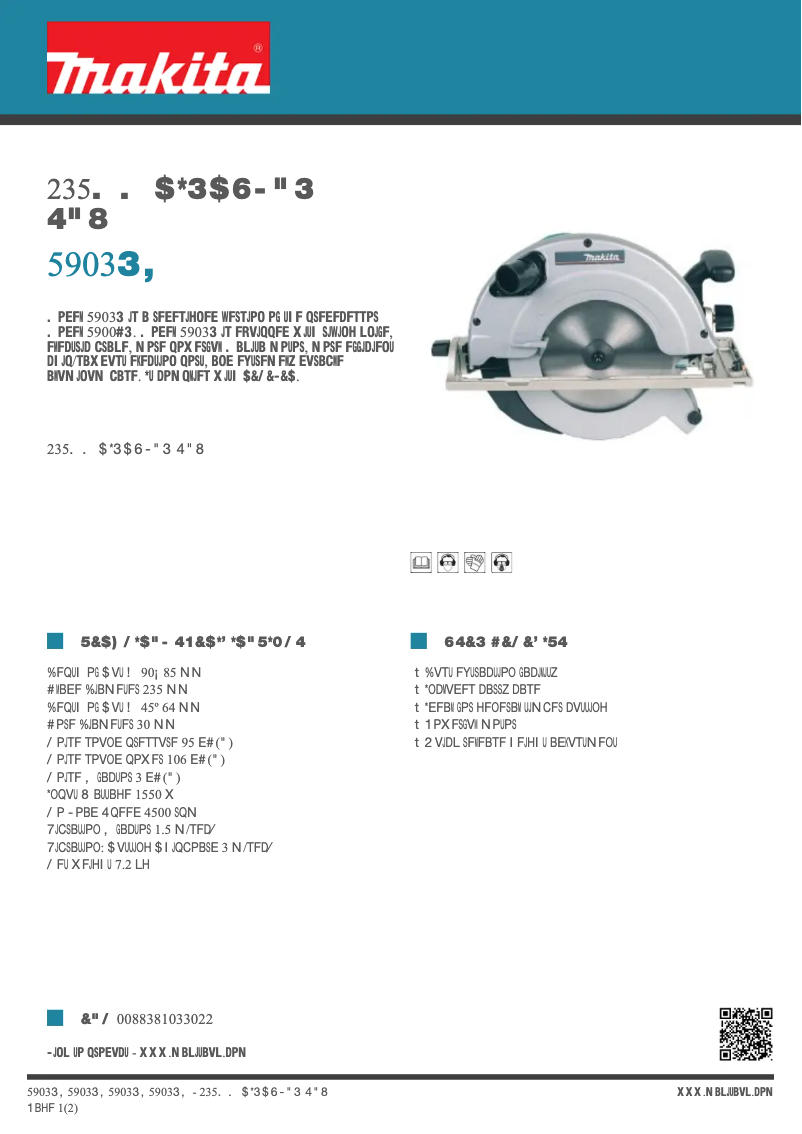 Page 1 of the manual Technical Sheet Makita 5903RK