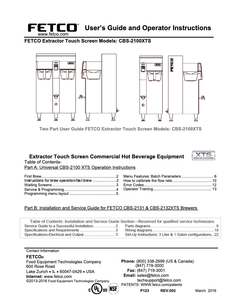 First page image of the manual for CBS-2131XTS