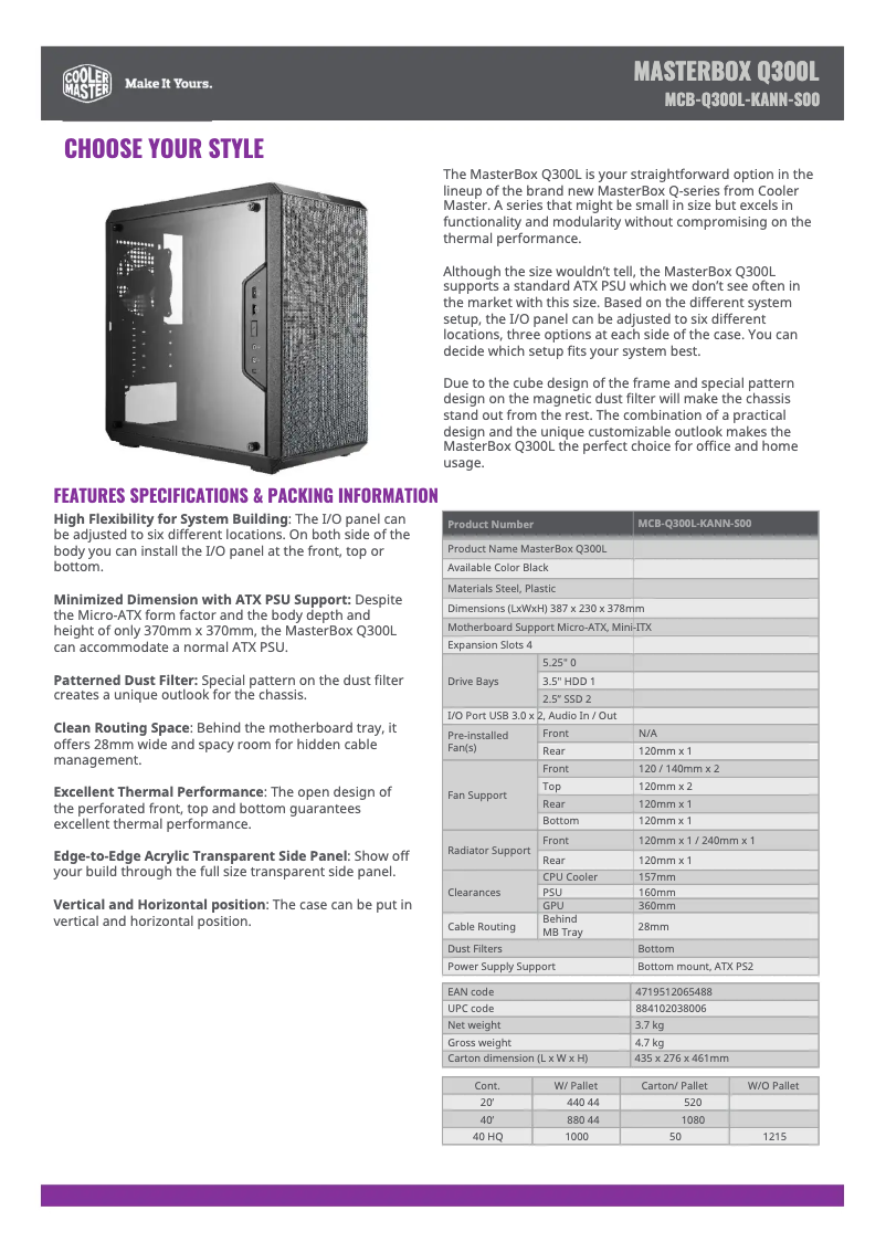 First page image of the manual for MasterBox Q300L