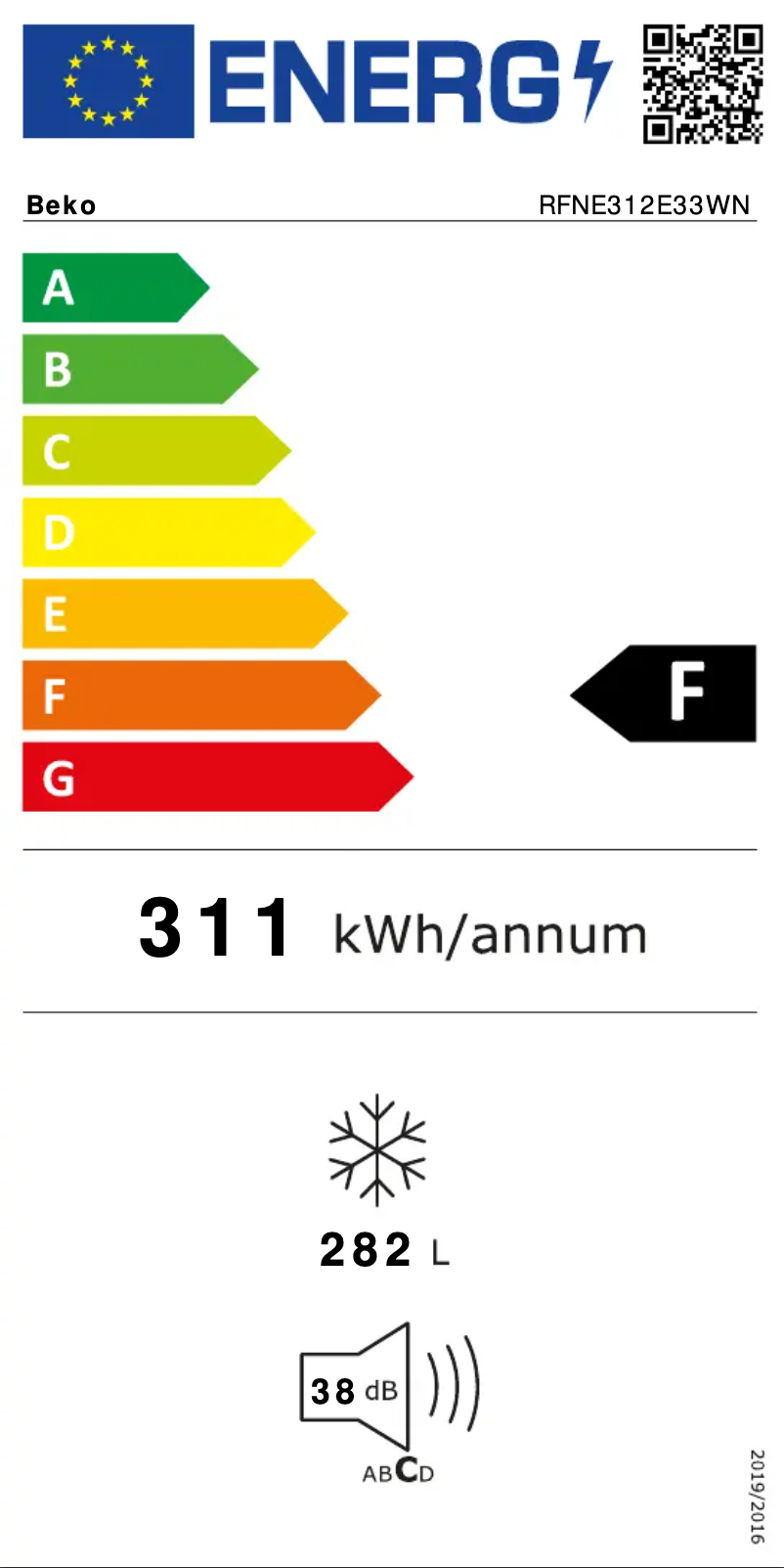 Page 1 of the manual Energy Label Beko RFNE312E33WN