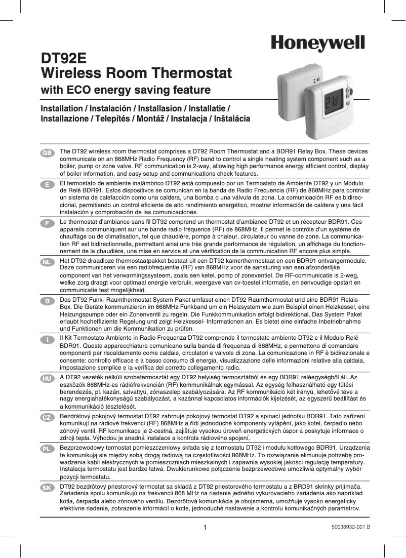 Page 1 of the manual User Manual Honeywell DT92E