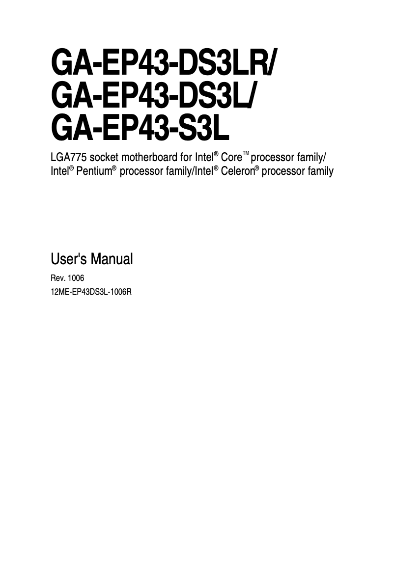 Page 1 of the manual User Manual Gigabyte GA-EP43-DS3LR