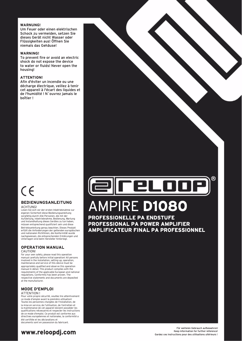 Page 1 of the manual User Manual Reloop AMPIRE D1080