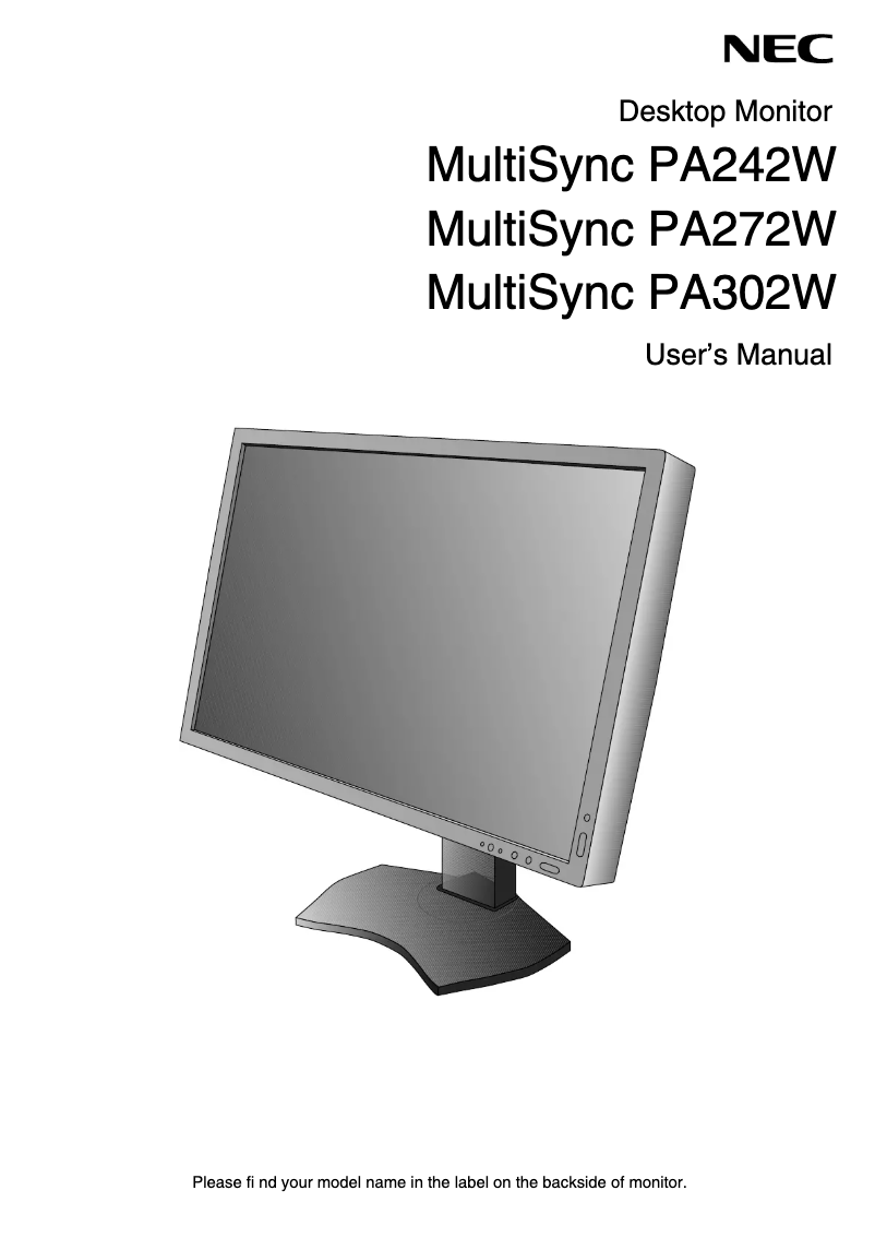 First page image of the manual for MultiSync PA302W