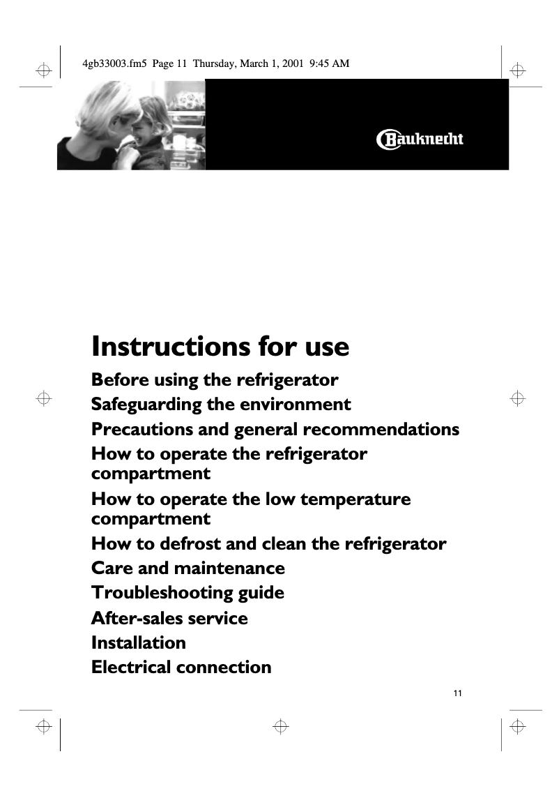 First page image of the manual for KRB 1300