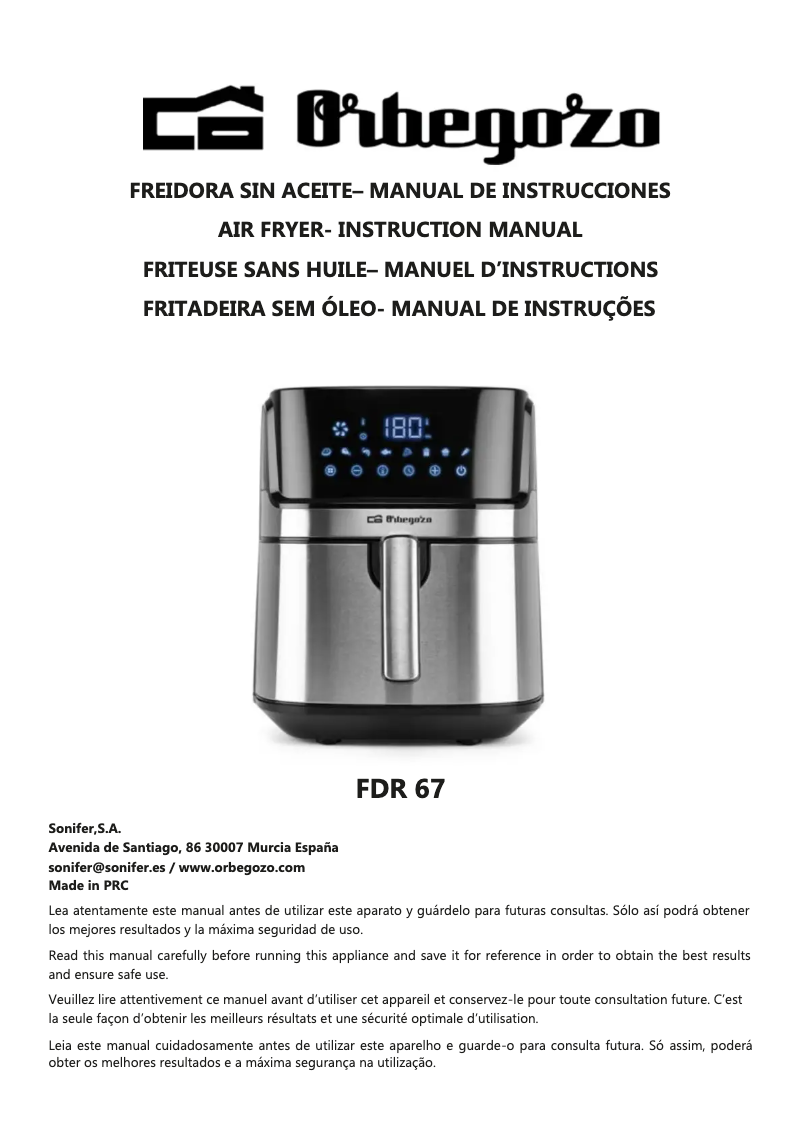 Page 1 of the manual User Manual Orbegozo FDR 67