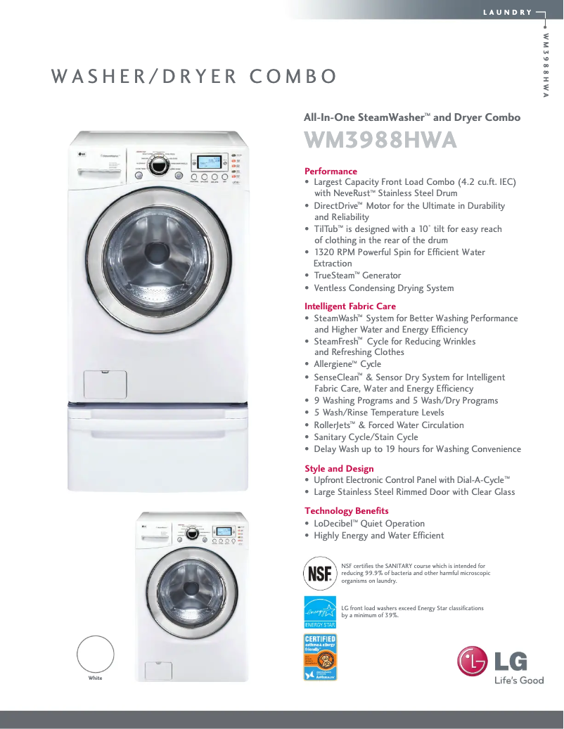 Page 1 of the manual Technical Sheet LG WD-13513RDA