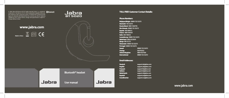 Page 1 of the manual User Manual Jabra BT5020