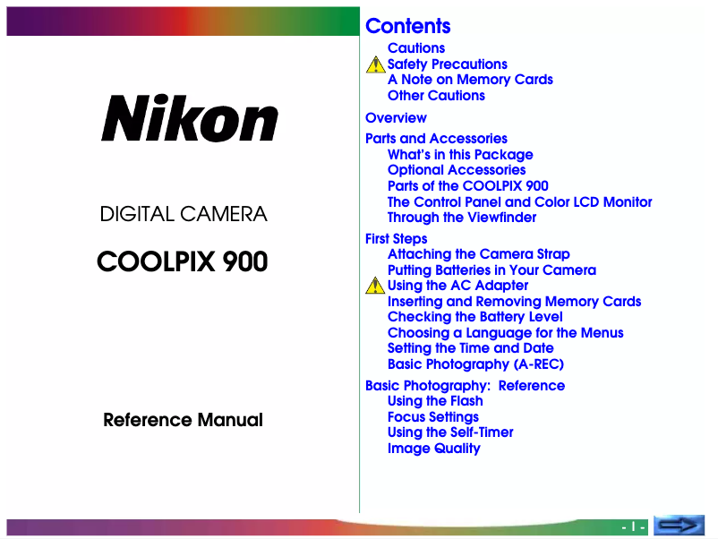 Page 1 of the manual User Manual Nikon Coolpix 900