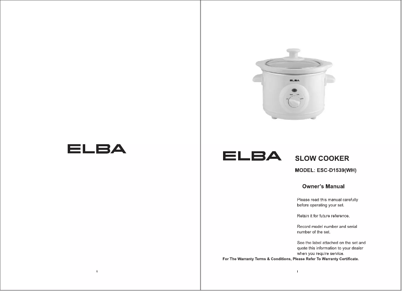 First page image of the manual for ESC-D1539(WH)