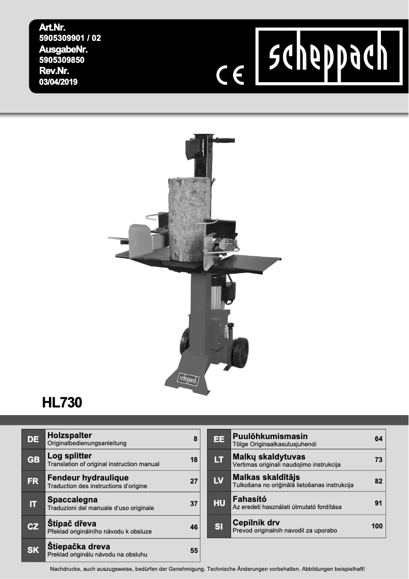 Page 1 of the manual User Manual Scheppach Holzspalter