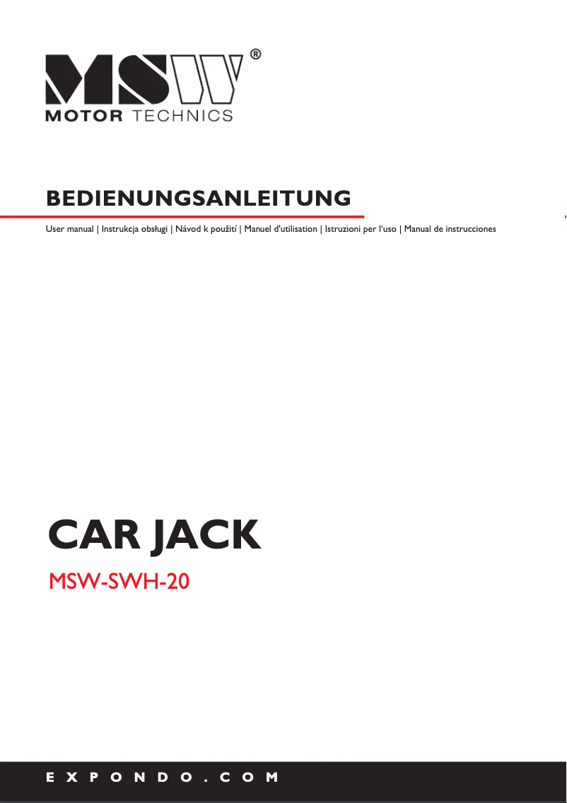 First page image of the manual for MSW-SWH-20