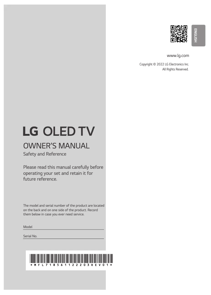 First page image of the manual for OLED65B2PSA